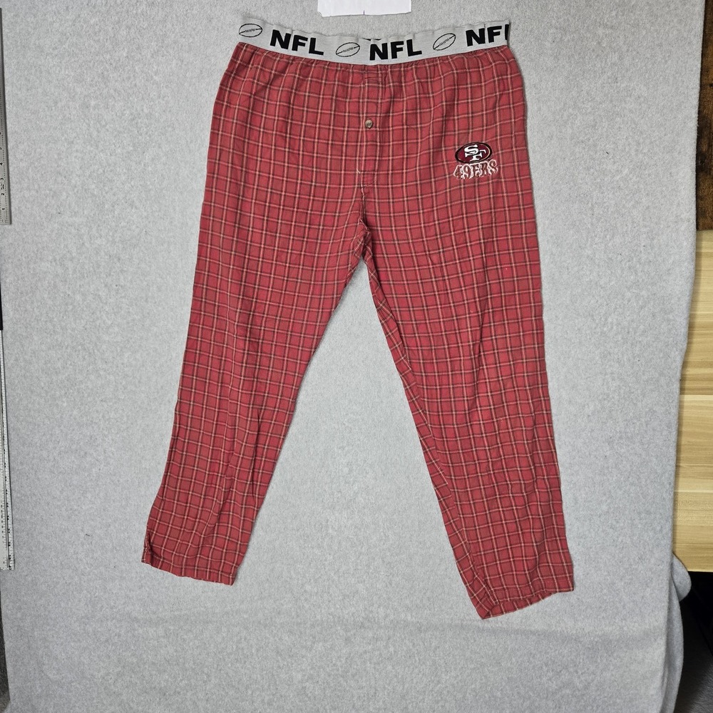 VINTAGE San Francisco 49ers Men Sleepwear M Red Embroider Pajama Pant‎ Plaid 90s
